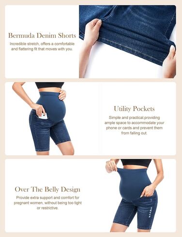 HOFISH Women's Maternity Denim Shorts Over The Belly Stretchy Comfy Jean Shorts Pants Casual Workout Pregnancy Shorts in Saudi Arabia