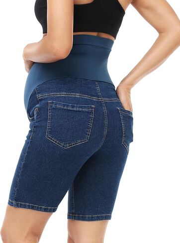 HOFISH Women's Maternity Denim Shorts Over The Belly Stretchy Comfy Jean Shorts Pants Casual Workout Pregnancy Shorts in Saudi Arabia