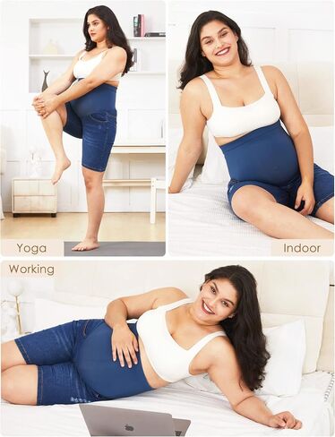 HOFISH Women's Maternity Denim Shorts Over The Belly Stretchy Comfy Jean Shorts Pants Casual Workout Pregnancy Shorts in Saudi Arabia