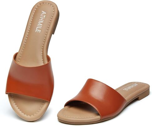 ATHMILE Womens Sandals One Band Slip-on Open Toe Flats Summer Dress Slides Sandals for Casual Party Wedding Beach in Kuwait