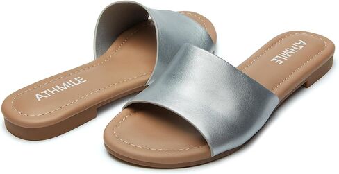 ATHMILE Womens Sandals One Band Slip-on Open Toe Flats Summer Dress Slides Sandals for Casual Party Wedding Beach in Kuwait