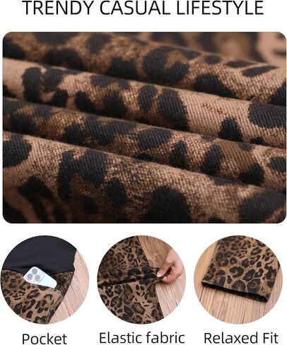 Women's Maternity Jeans Leopard Print Boyfriend Jeans Trendy Over Belly Stretch Denim Pregnancy Pants in Saudi Arabia