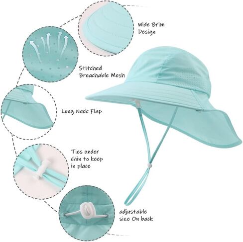 قبعة صيفية للأطفال الصغار مع غطاء للرقبة مقاومة للماء للأطفال، قبعة سباحة للأطفال للحماية من الأشعة فوق البنفسجية، قبعات للشاطئ للأولاد والبنات in Kuwait