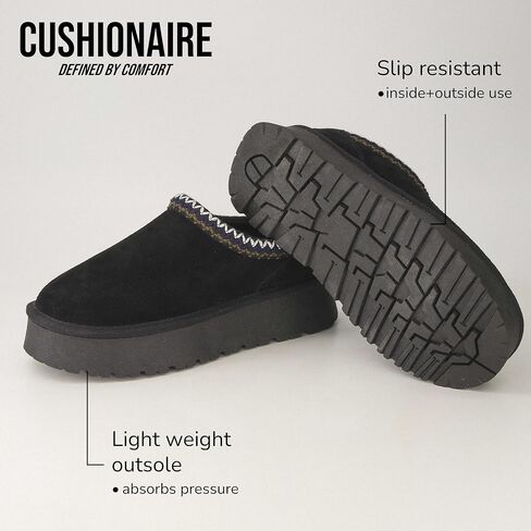 CUSHIONAIRE Women’s Kabuki Genuine Suede Platform Mule Slippers with Memory Foam, Indoor/Outdoor, Wide Widths Available in Saudi Arabia