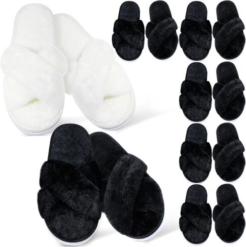 JenPen 7 Pairs Bridesmaids Slippers Women's Cross Band Fuzzy Bachelorette Party Slippers for Wedding Bridal Party in Kuwait