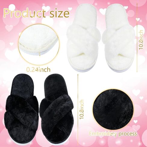 JenPen 7 Pairs Bridesmaids Slippers Women's Cross Band Fuzzy Bachelorette Party Slippers for Wedding Bridal Party in Kuwait