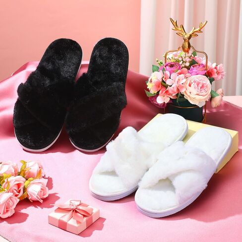 JenPen 7 Pairs Bridesmaids Slippers Women's Cross Band Fuzzy Bachelorette Party Slippers for Wedding Bridal Party in Kuwait