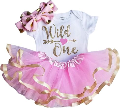 Luke and Lulu 1st Birthday Girl Wild One - Leopard, PinkGold - Wild One Birthday Outfit Girl in Kuwait