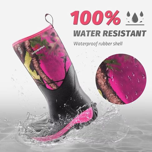 WOVENPAK Hunting Rubber Boots for Women, Waterproof Outdoor Rain Boots, Neoprene Insulated Boots for Gardening, Farming, Size 6-11 in Kuwait