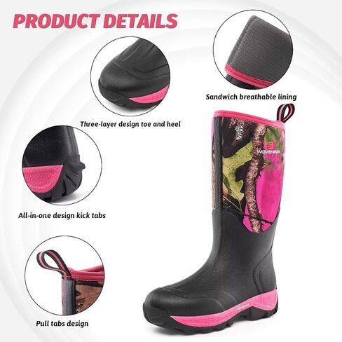 WOVENPAK Hunting Rubber Boots for Women, Waterproof Outdoor Rain Boots, Neoprene Insulated Boots for Gardening, Farming, Size 6-11 in Kuwait