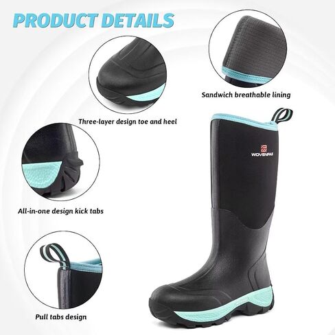 WOVENPAK Hunting Rubber Boots for Women, Waterproof Outdoor Rain Boots, Neoprene Insulated Boots for Gardening, Farming, Size 6-11 in Kuwait