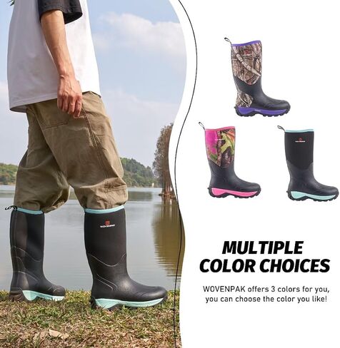 WOVENPAK Hunting Rubber Boots for Women, Waterproof Outdoor Rain Boots, Neoprene Insulated Boots for Gardening, Farming, Size 6-11 in Kuwait