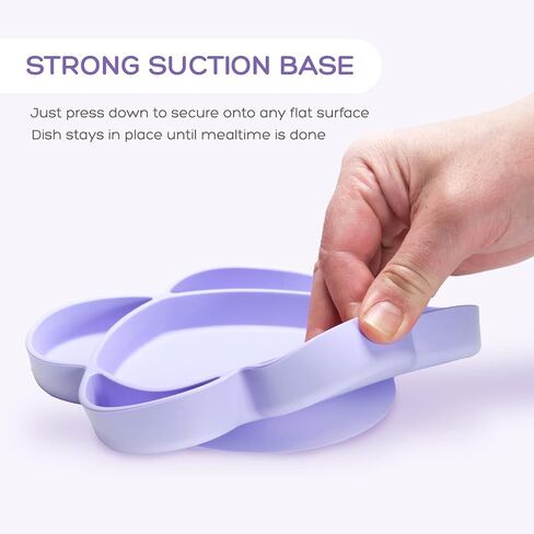 Grabease Portion Control Plate - Silicone Suction Plates for Baby-Led Weaning and Toddler Meals - Suction Bottoms 4 Piece Set, BPA and Phthalates-Free, Lavender in Kuwait