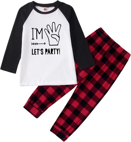 Toddler Boy Girl Birthday Outfit Long Sleeve Shirt Long Pant Set Letter Printed Tops Plaid Pant Fall Winter Clothes in Kuwait