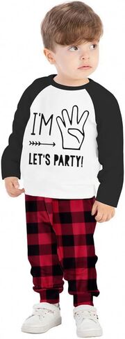 Toddler Boy Girl Birthday Outfit Long Sleeve Shirt Long Pant Set Letter Printed Tops Plaid Pant Fall Winter Clothes in Kuwait