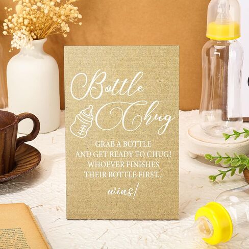 TrelaCo Cool Baby Shower Games Wooden Bottle Chug Sign Rustic Theme Baby Gift Sets and 12 Pcs Baby Bottle Shower Favor Baby Bottles for Rustic Kraft Baby Shower Games Gender Reveal (Rustic Kraft) in Kuwait
