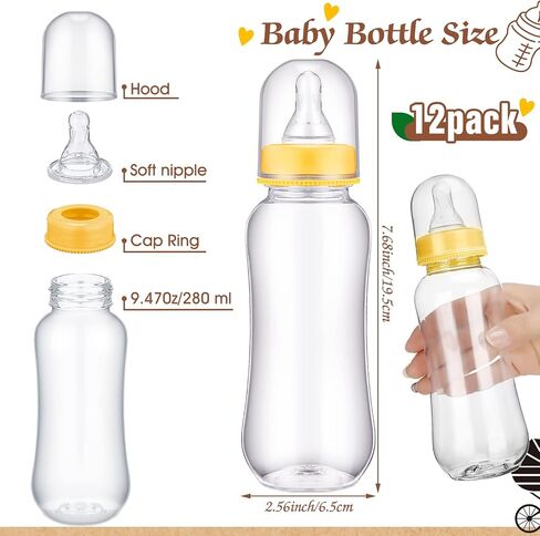 TrelaCo Cool Baby Shower Games Wooden Bottle Chug Sign Rustic Theme Baby Gift Sets and 12 Pcs Baby Bottle Shower Favor Baby Bottles for Rustic Kraft Baby Shower Games Gender Reveal (Rustic Kraft) in Kuwait
