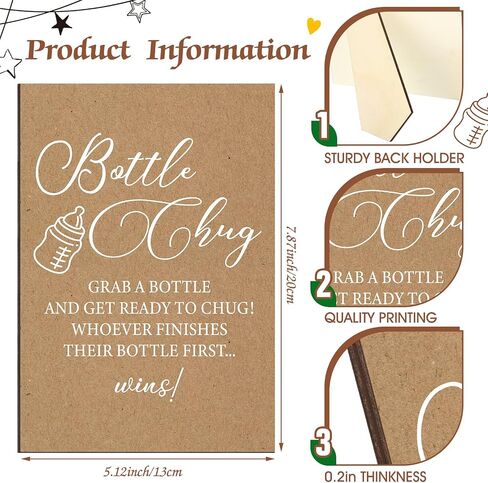 TrelaCo Cool Baby Shower Games Wooden Bottle Chug Sign Rustic Theme Baby Gift Sets and 12 Pcs Baby Bottle Shower Favor Baby Bottles for Rustic Kraft Baby Shower Games Gender Reveal (Rustic Kraft) in Kuwait