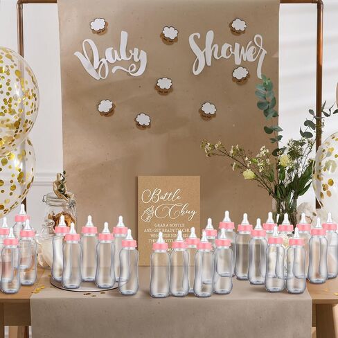 TrelaCo Cool Baby Shower Games Wooden Bottle Chug Sign Rustic Theme Baby Gift Sets and 12 Pcs Baby Bottle Shower Favor Baby Bottles for Rustic Kraft Baby Shower Games Gender Reveal (Rustic Kraft) in Kuwait