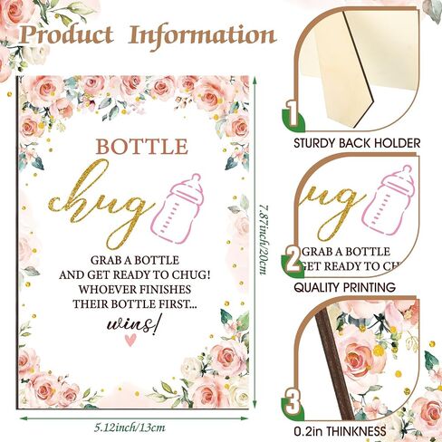 TrelaCo Cool Baby Shower Games Wooden Bottle Chug Sign Rustic Theme Baby Gift Sets and 12 Pcs Baby Bottle Shower Favor Baby Bottles for Rustic Kraft Baby Shower Games Gender Reveal (Rustic Kraft) in Kuwait