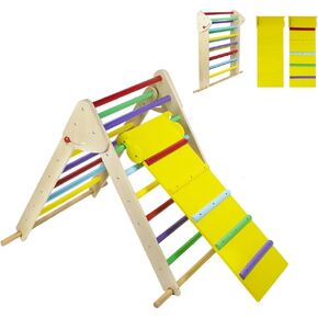 Triangle Climber with Ramp, Foldable Climbing Toy for Toddlers, Montessori Wooden Climbing Set, Kids Indoor Climbing Ladder, Baby Playground Play Gym