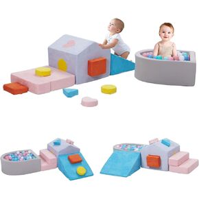 Foam Climbing Toys for Toddlers, Climbing Blocks with Ball Pit Indoor, Soft Foam Climb and Crawl Activity Playset, Soft Play Climbing for Toddlers with Ramp