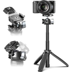 ULANZI Camera Tripod, MT-46 Aluminum Alloy Phone Tripod for Camera with F38 Quick Release Plate, 4 Levels Adjustment 360 Ball Head with Cold Shoe Lightweight Portable Vlog Travel Selfie Stick for DSLR