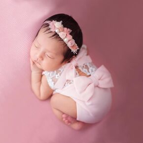 Ylsteed Newborn photography Outfits Girl Newborn Photography Props Lace Romper Newborn Baby Photo shoot Outfits Girls Photo Props Without headband (Lace Flower-Pink)