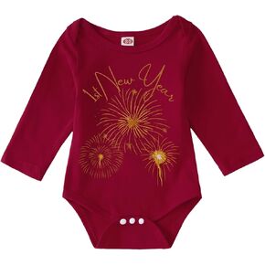 My First New Years Baby Girl Boy Outfit Long Sleeve Letter Romper Infant Onesie Firework Print Newborn Clothes