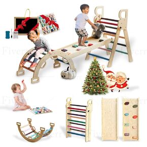 Pikler Triangle Set, 7in1 Foldable Baby Climber Toys Indoor, Wooden Montessori Climbing Set with Arch,Ramp,Ladder, Pickler -3 Piece Play Jungle Gym for Toddlers and Kids 0-6 Years