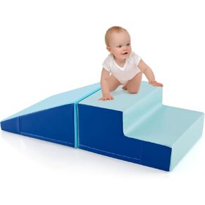Olakids Climbing Toys for Toddlers, Indoor Baby Foam Climbing Blocks Soft Play Set with PU Leather, Kids Climb and Crawl Playset Sliding Activity Structure Gym Playground Climber (Navy)