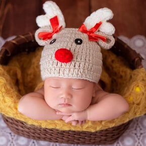 Ylsteed Newborn Photography Outfits Girl Newborn Boy Photoshoot Outfits Christmas Reindeer Hat Newborn Photography Props Crochet Knit Set