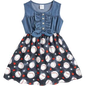 Enlifety Little Girls Princess Dresses Sleeveless Denim Tops Sundress Floral Print Tutu Skirts One-Piece Outfit 2-8T