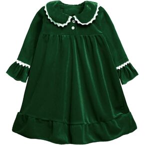 MYGBCPJS Toddler Baby Girl Christmas Dress Little Kids Velvet Warm Long Sleeve Ruffle Princess Skirt Pajamas Sleepwear