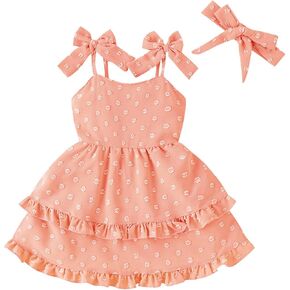 Toddler Baby Girl Dress Dot Pattern Sling Sleeveless Princess Dresses Bowknot Sundress Causal Dresses Outfits