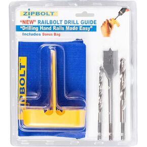Zipbolt 40.260 Railbolt Drill Guide Railbolt Installation Jig for Staircase Handrails with 1/4 in and 3/8 in Drill Bits and 1 in Spade Bit