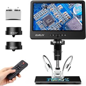 Elikliv 3-Lens LCD Digital Microscope with 7 Inch Screen, 2160P Soldering Microscope, 24MP Biological Microscope Kit. 1500X Coin Magnifier with Light, HDMI/Windows/Mac Compatible