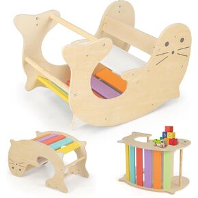 Olakids Climbing Toys for Toddlers, 3 in 1 Pikler Montessori Wooden Arch Climber Rocker Ladder, Indoor Kids Activity Climb Toy Gym Playground Play Structure Gift for Children Boys Girls