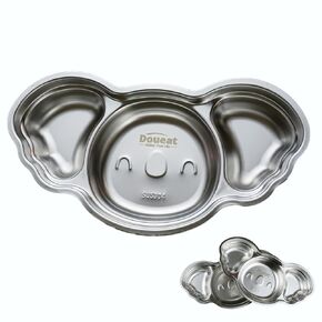 CPC Certified Stainless Steel Kids Plates, Easy to Clean, Preventing Surface Scratches. Toddler Food Tray with Cartoon Shapes and Divided Sections, Pack of 3 - Owl