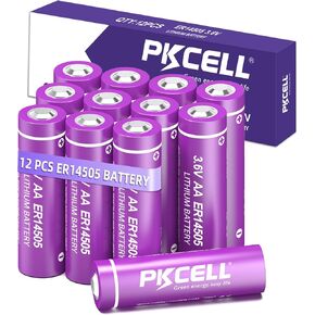 بطارية PKCELL 8-Pack ER14505 بقدرة 2400 مللي أمبير في الساعة 3.6 فولت AA بطارية ليثيوم Li-SOCL₂ بطارية غير قابلة لإعادة الشحن لمستشعر درجة الحرارة إنذار منزلي