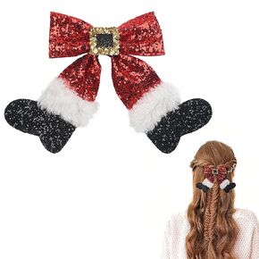 Christmas Hair Bows Clips Red Sparkly Sequin Big Bow Christmas Stocking Hair Clip Glitter Bows Barrettes Christmas Hair Accessories for Girls Women Xmas Party Gifts(Type C)