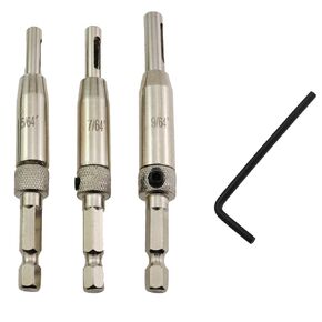 1 Set 4PCS Hinge Drill Woodworking Door and Window Hinge Opener Hand Drill Positioning Drilling Set Hexagonal Shank Drill for Wood Aluminium Alloy Plastic Steel Doors and Windows Silver