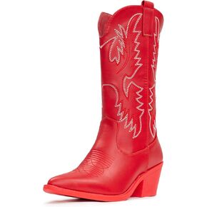 IUV Cowboy Boots For Women Western Boots Cowgirl Boots Pull On Pointy Toe Mid Calf Boots
