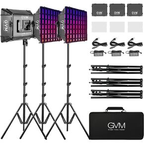 GVM RGB Photography Lighting Kits with 3 Softboxes, 880RS 60W Studio Lights with Bluetooth Control, 3 Packs Video Light with 18 Lighting Scenes, led Panel Lights for Video Recording, 8330lux/0.5M in Saudi Arabia