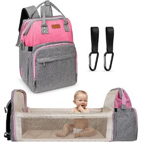 Mum and Baby Girl Backpack - Extra Large Diaper Bag Backpack, Waterproof Baby Backpack Diaper Bag 3 in 1 Baby Diaper Bag Backpack with Changing Station, Pink/Grey Diaper Bag Backpack for Girl