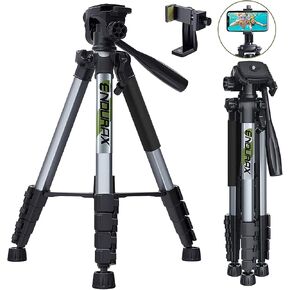 حامل ثلاثي Endurax 66 للكاميرا وكاميرا الهاتف مع لوحة تحرير سريعة متوافقة مع iPhone Nikon Canon DSLR شديد التحمل ورمادي قوي