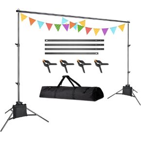 8.5 x 10ft Backdrop Stand, Adjustable Photo Backdrop Stand for Parties, Weddings Birthday Video Studio Photography, Backdrop Stand Kit with 4 Spring Clamps, 2 Sandbags, 1 Carrying Bag.