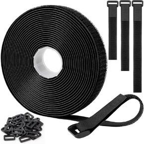Moyisea 2''x40ft Hook and Loop Straps with 40 Buckles, Adjustable Cable Straps, Free Cut Length, Reusable Nylon Securing Cord Ties for Organizer or Storage, 2in Wide, Black