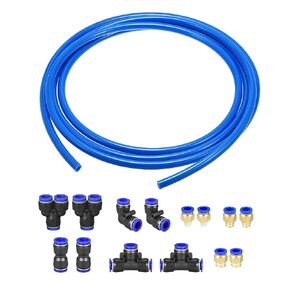 uxcell Pneumatic Air Hose Tubing PU Air Compressor Tube 8mm(5/16'') ID x 12mm(15/32'') OD x 10m/32.8Ft Pipe Blue with 7 Type Connect Fittings