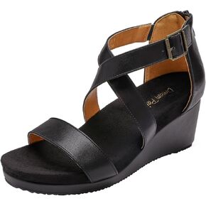 DREAM PAIRS Women's Open Toe Buckle Ankle Strap Summer Platform Wedge Sandals